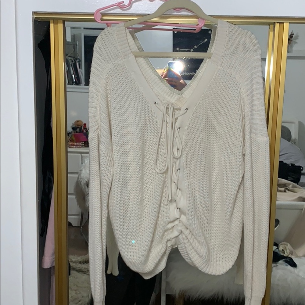 Comfy Lace up Sweater